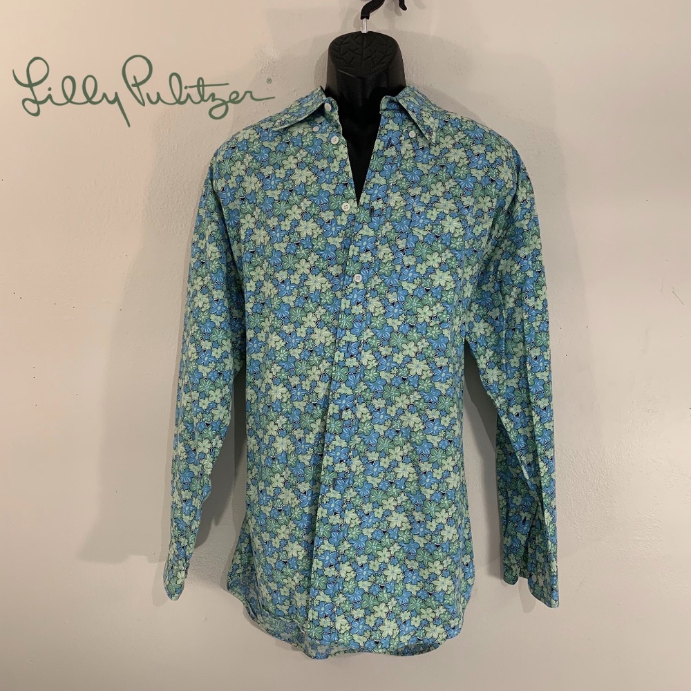 Lilly Pulitzer Floral Long Sleeve Shirt Large 100% Cotton Gently worn